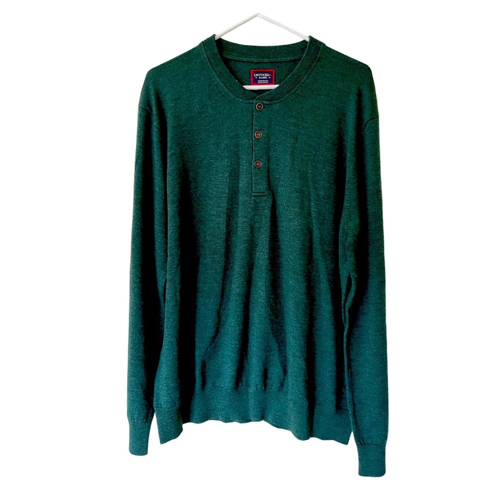 UNTUCKit Men’s Forest Green Merino Wool V-Neck Sweater in‎ XL
